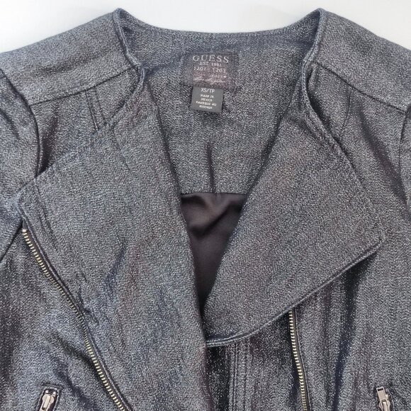 Guess Moto style jacket grey with metallic silver pattern women's size XS - Picture 5 of 11